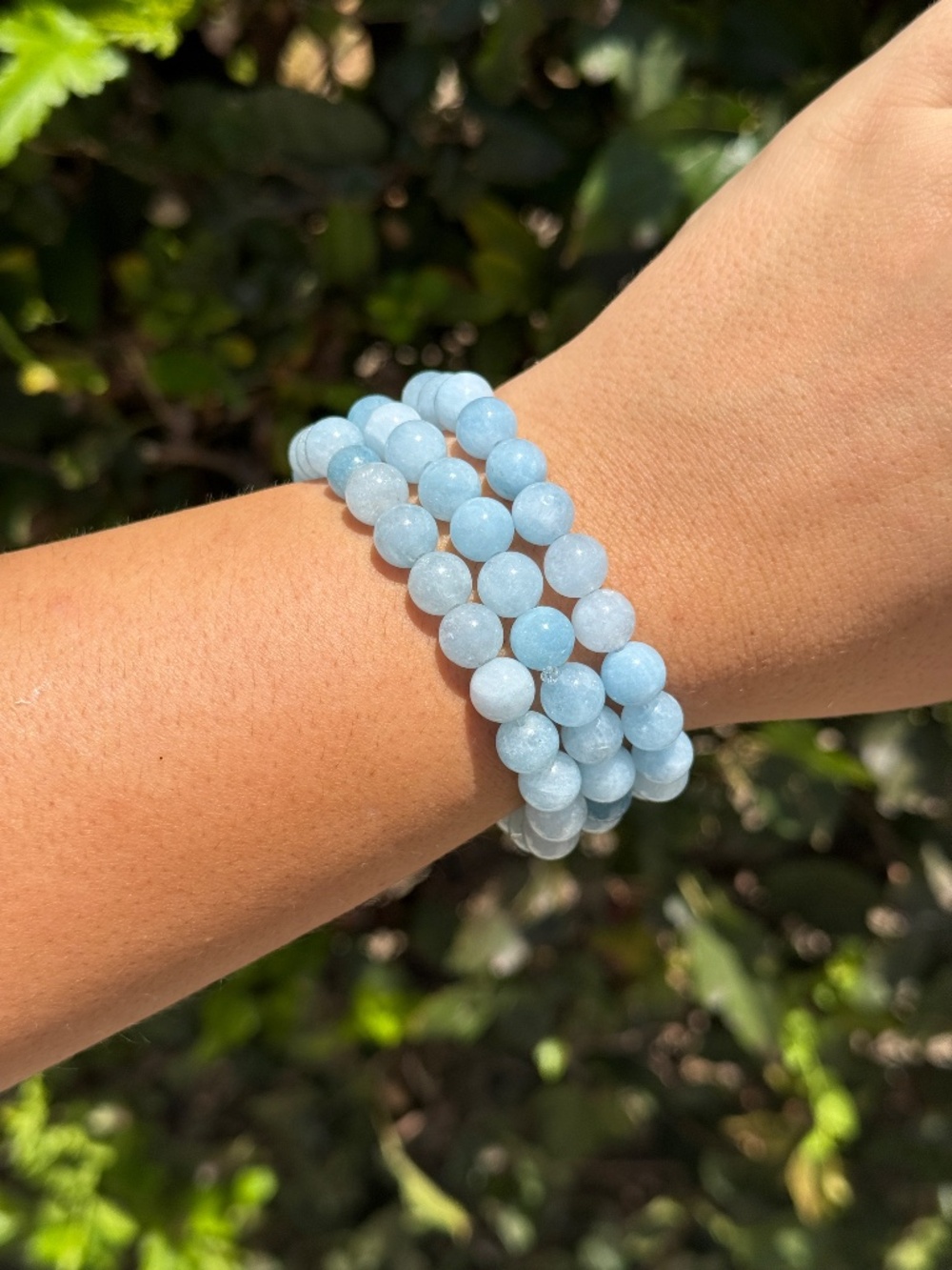 3 Pieces Genuine untreated blue calcite round beaded bracelet